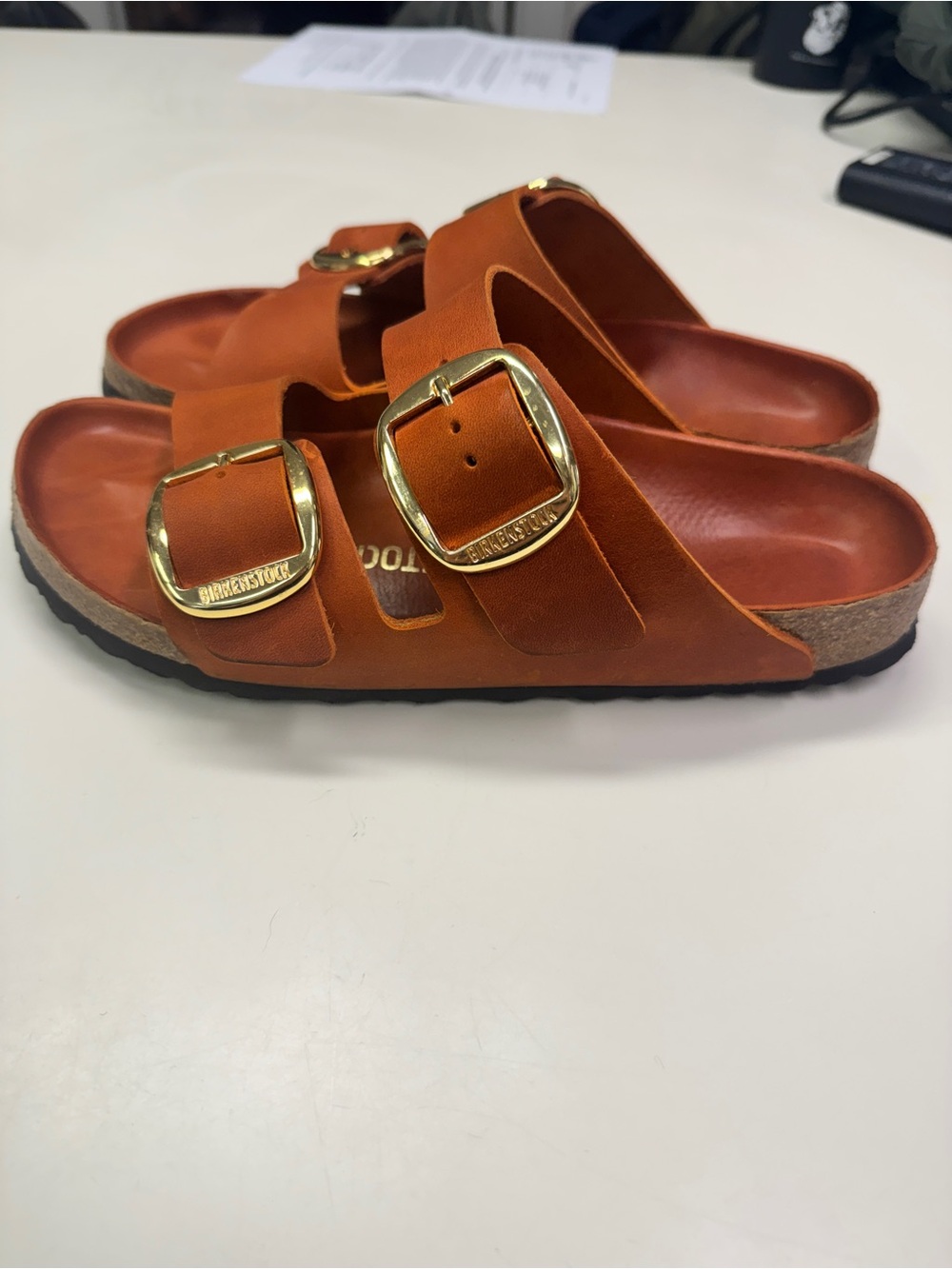 Birkenstock Arizona Big Buckle Leather Slides Burnt Orange Double Strap Size 40 - Picture 12 of 12